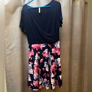 Gilli, 2X, Navy Blue/Pink, Floral-Pattern Dress